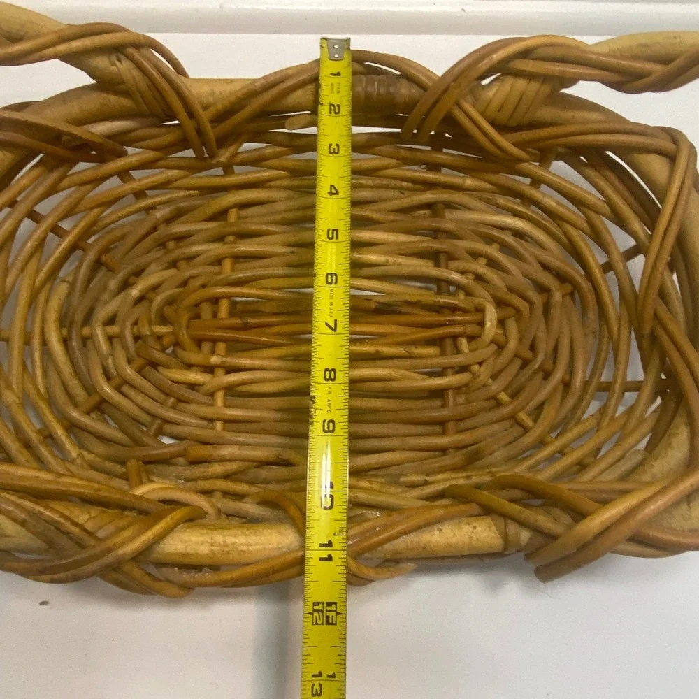 Vtg‎ Large Oval Wicker Rattan Basket Farmhouse Serving Tray Double Handle